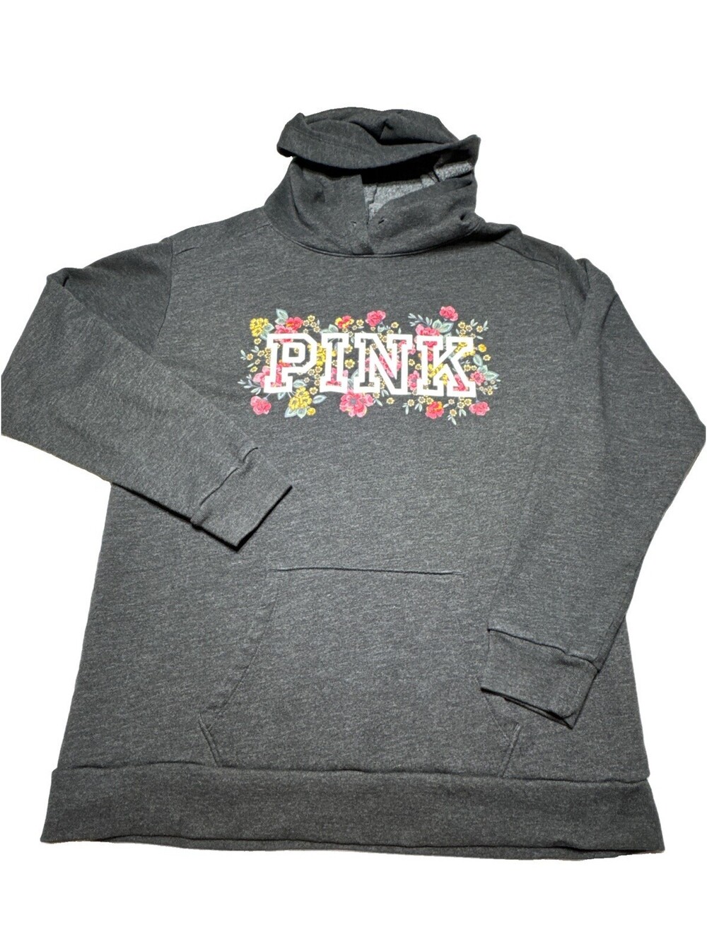 Victoria’s Secret PINK Floral Logo Oversized Hoodie Gray M Missing Hood Strings
